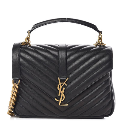 Saint Laurent Sheepskin Matelasse Chevron Monogram Medium College Bag Black 1 of 10
