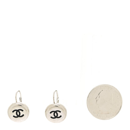Chanel CC Round Earrings Silver Black 2 of 5