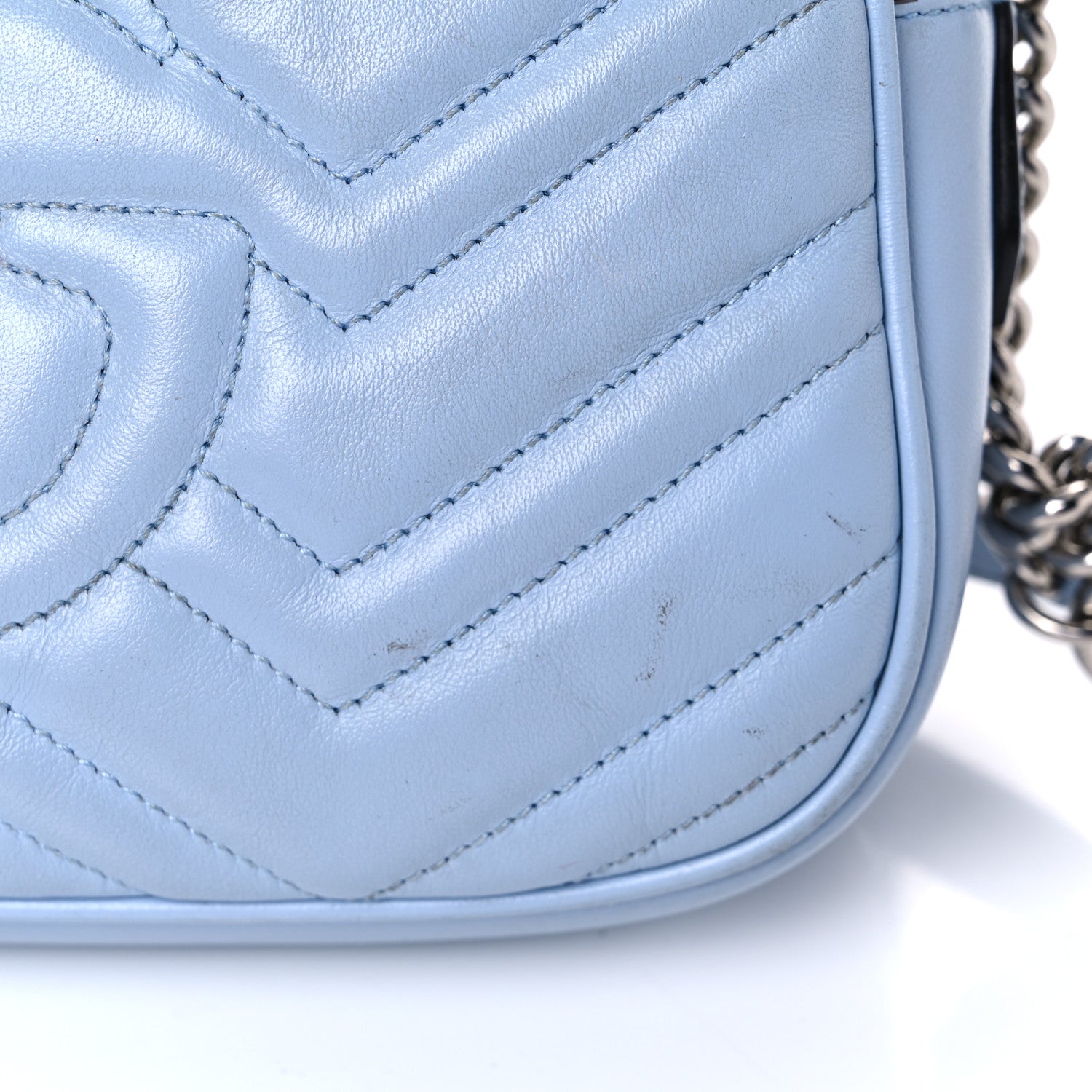 Gucci Calfskin Matelasse Small GG Marmont Chain Shoulder Bag Porcelain Light Blue 13 of 24
