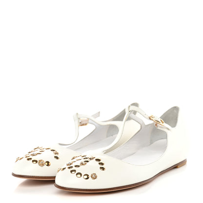 Chanel Lambskin CC Studded Flats White 2 of 13