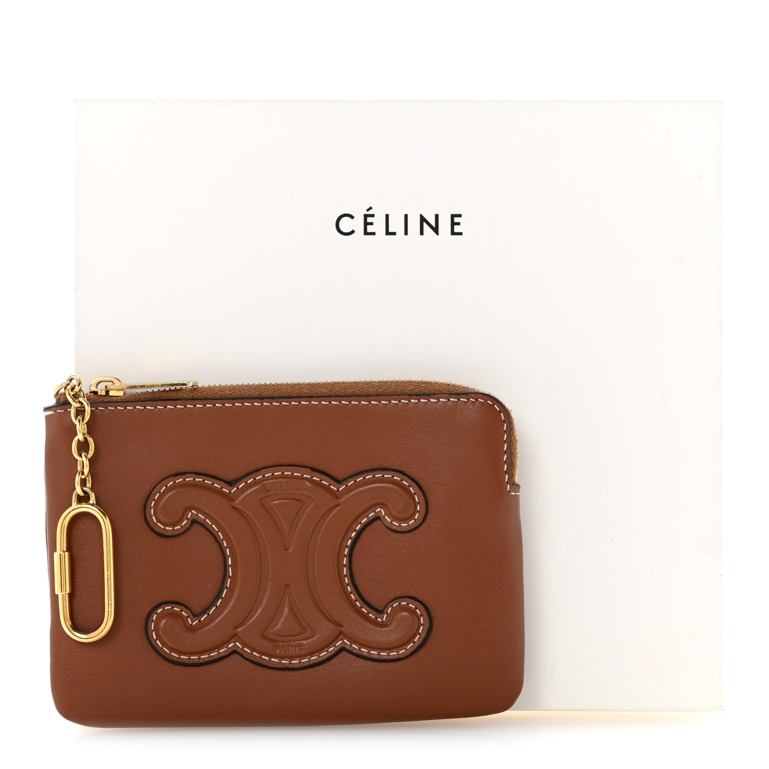 Celine Smooth Calfskin Cuir Triomphe Coin and Card Pouch With Hook Tan 11 of 11