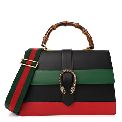 Gucci Calfskin Bamboo Web Large Dionysus Top Handle Bag Black Bright Evergreen Hibiscus Red 1 of 14