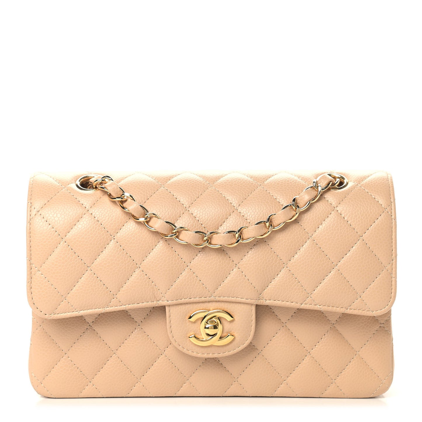 Caviar Quilted Small Double Flap Beige