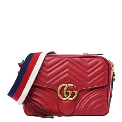 Gucci Calfskin Matelasse Sylvie Web Small GG Marmont Top Handle Shoulder Bag Hibiscus Red 1 of 4