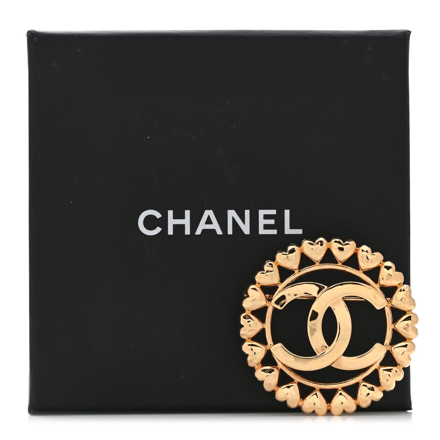 Metal CC Heart Brooch Gold