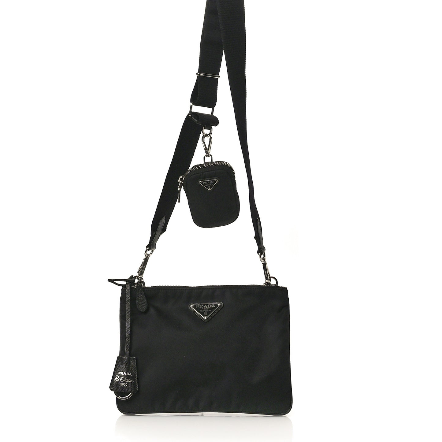 Re-Nylon Saffiano Re-Edition 2000 Double Zip Crossbody Bag Black