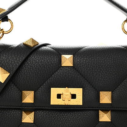 Valentino Garavani Grained Calfskin Large Roman Stud Shoulder Bag Black 7 of 9