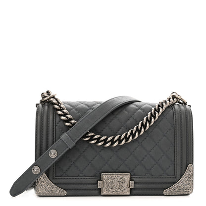 Chanel Calfskin Quilted Metal Embellished Paris Dallas Medium Boy Flap Grey 1 of 13