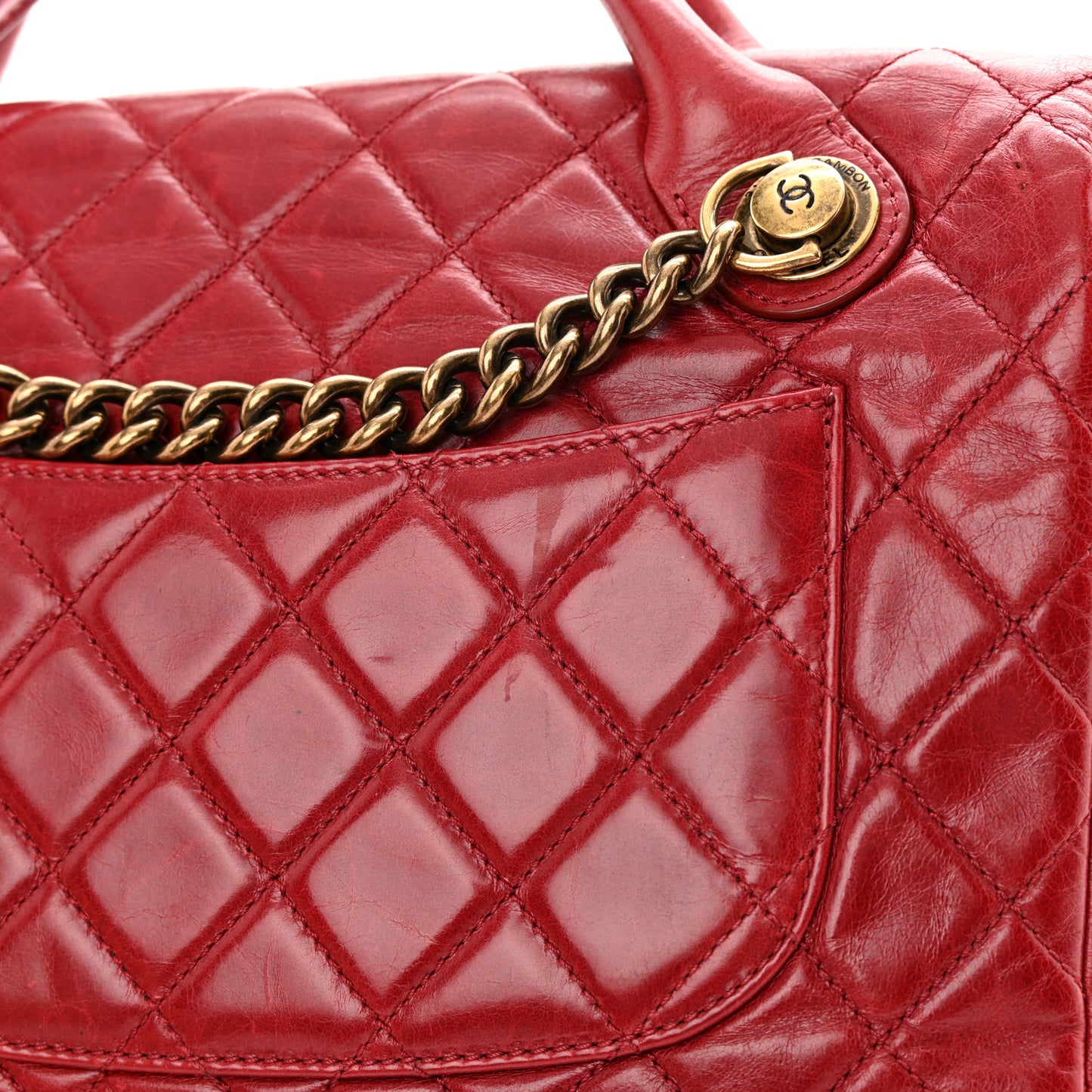 Glazed Calfskin Castle Rock Medium Flap Red