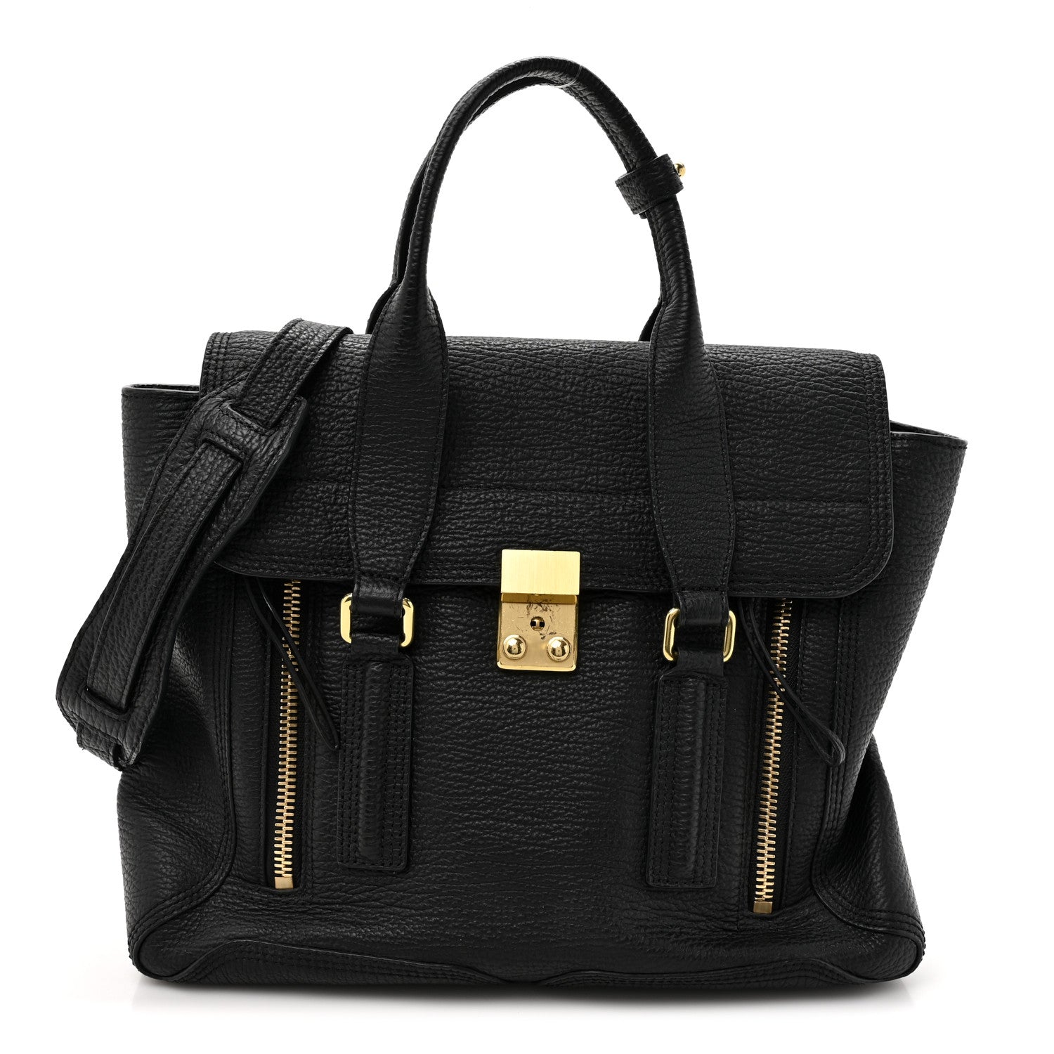 3.1 Phillip Lim Textured Calfskin Medium Pashli Satchel Black 1 of 10