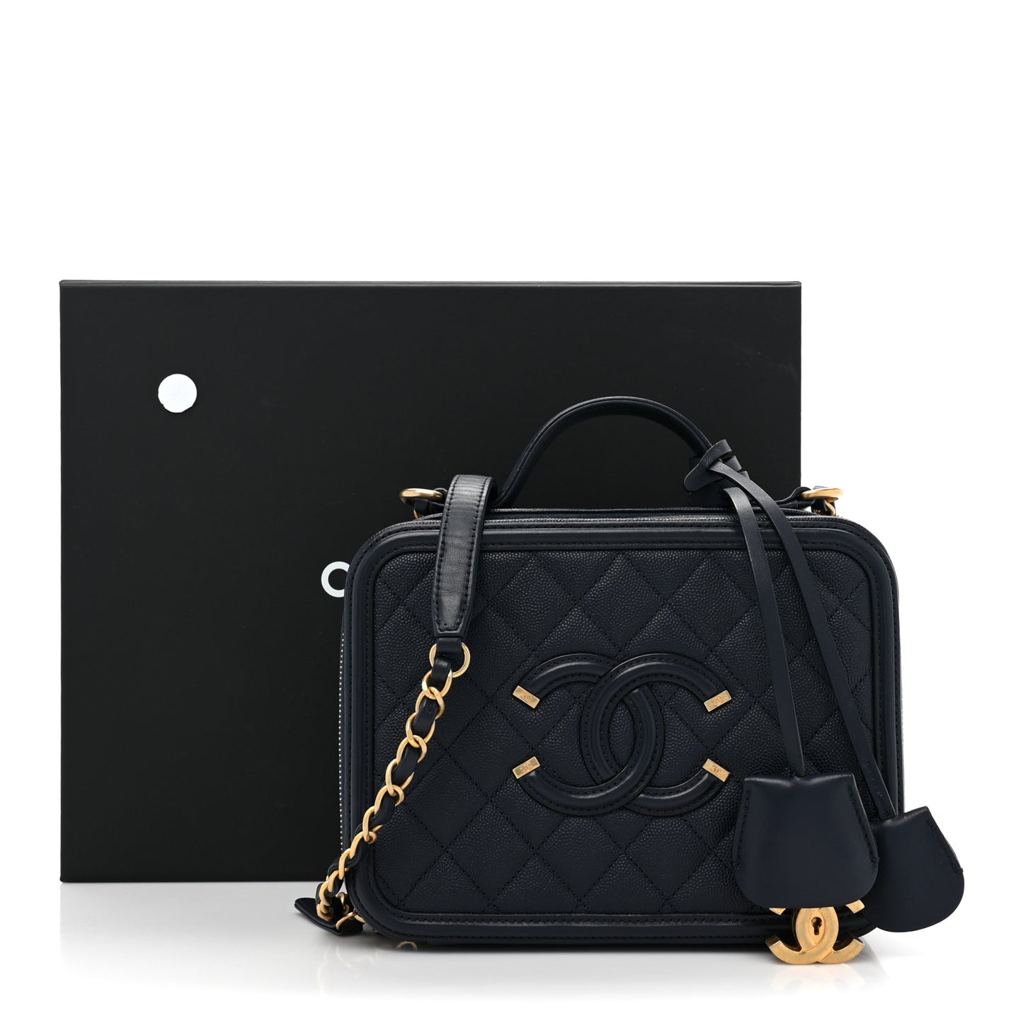 Caviar Quilted Medium CC Filigree Vanity Case Navy