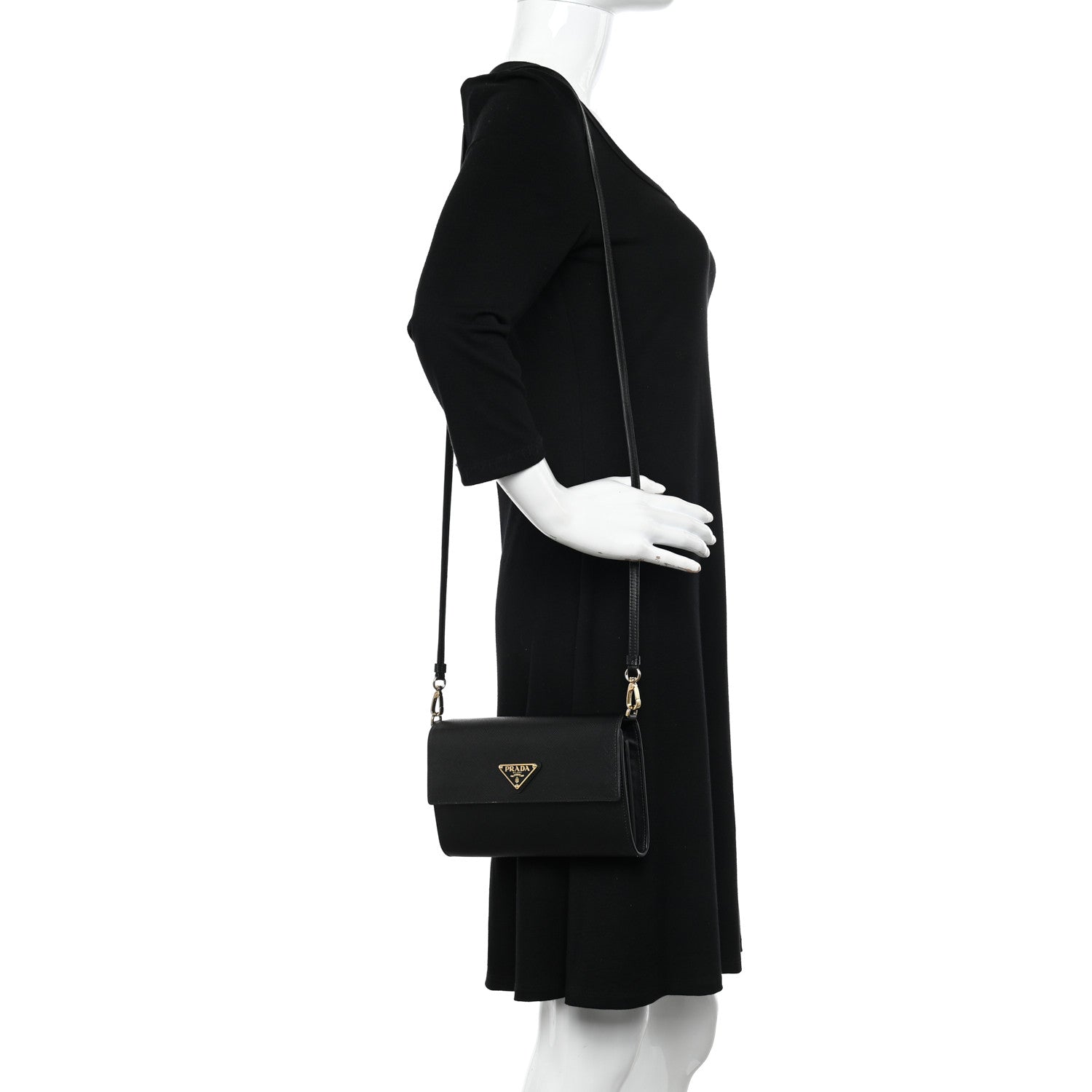 Prada Saffiano Wallet With Shoulder Strap Black 2 of 12