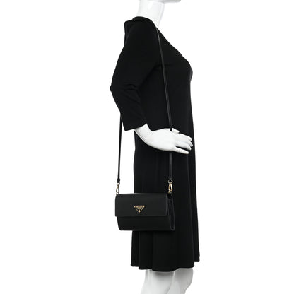 Prada Saffiano Wallet With Shoulder Strap Black 2 of 12