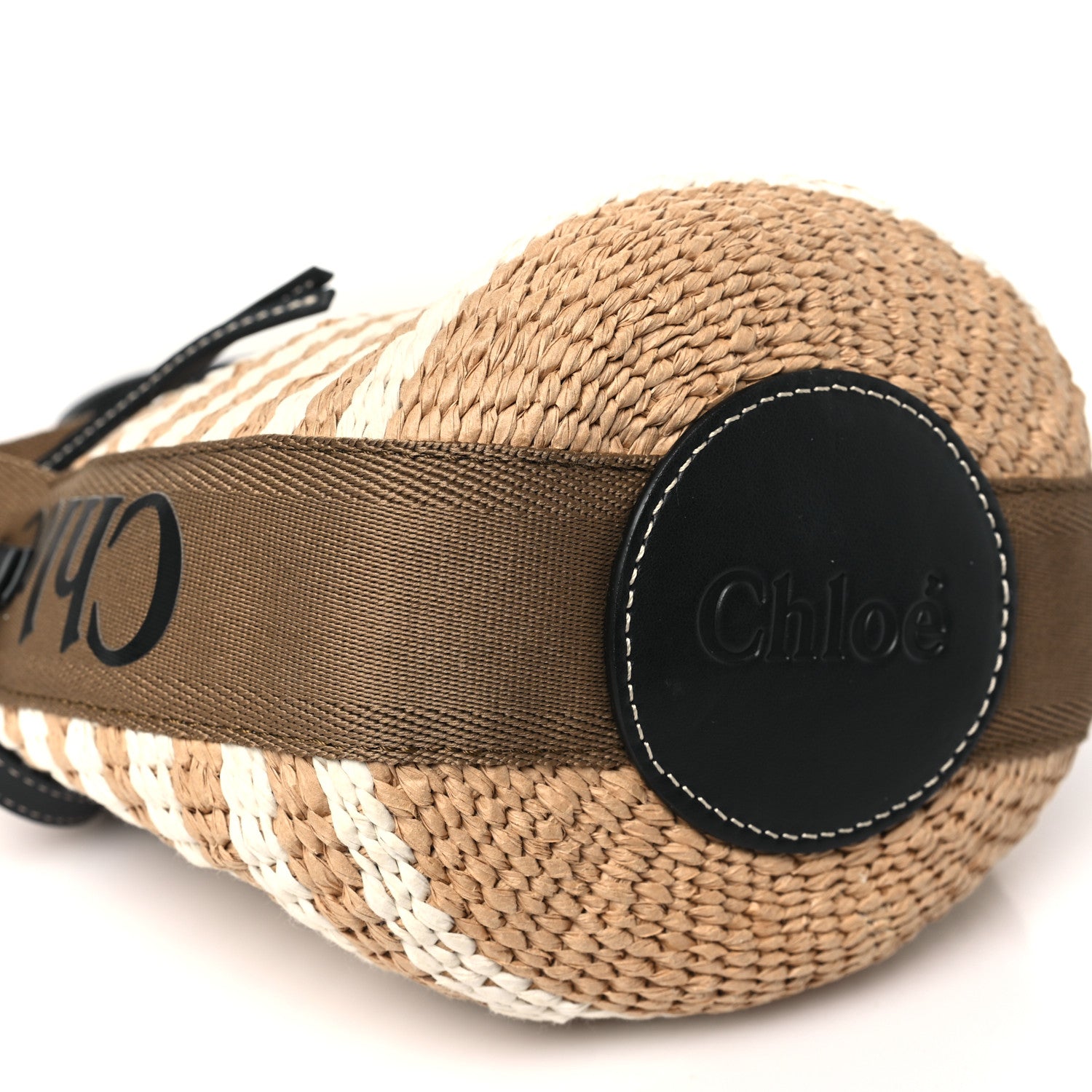Chloe Raffia Calfskin Small Woody Striped Basket Bag Brown 9 of 10