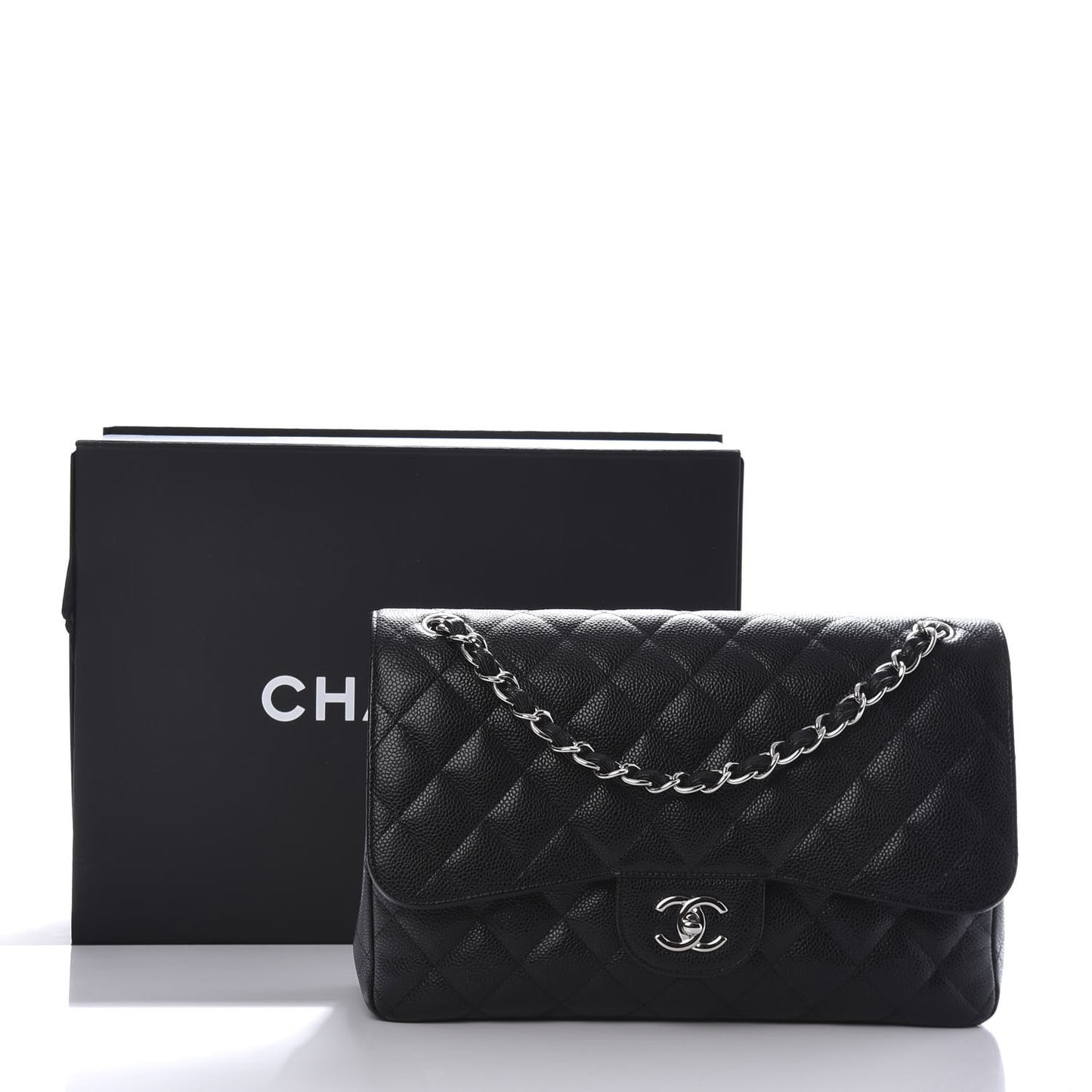 Caviar Quilted Jumbo Double Flap Black