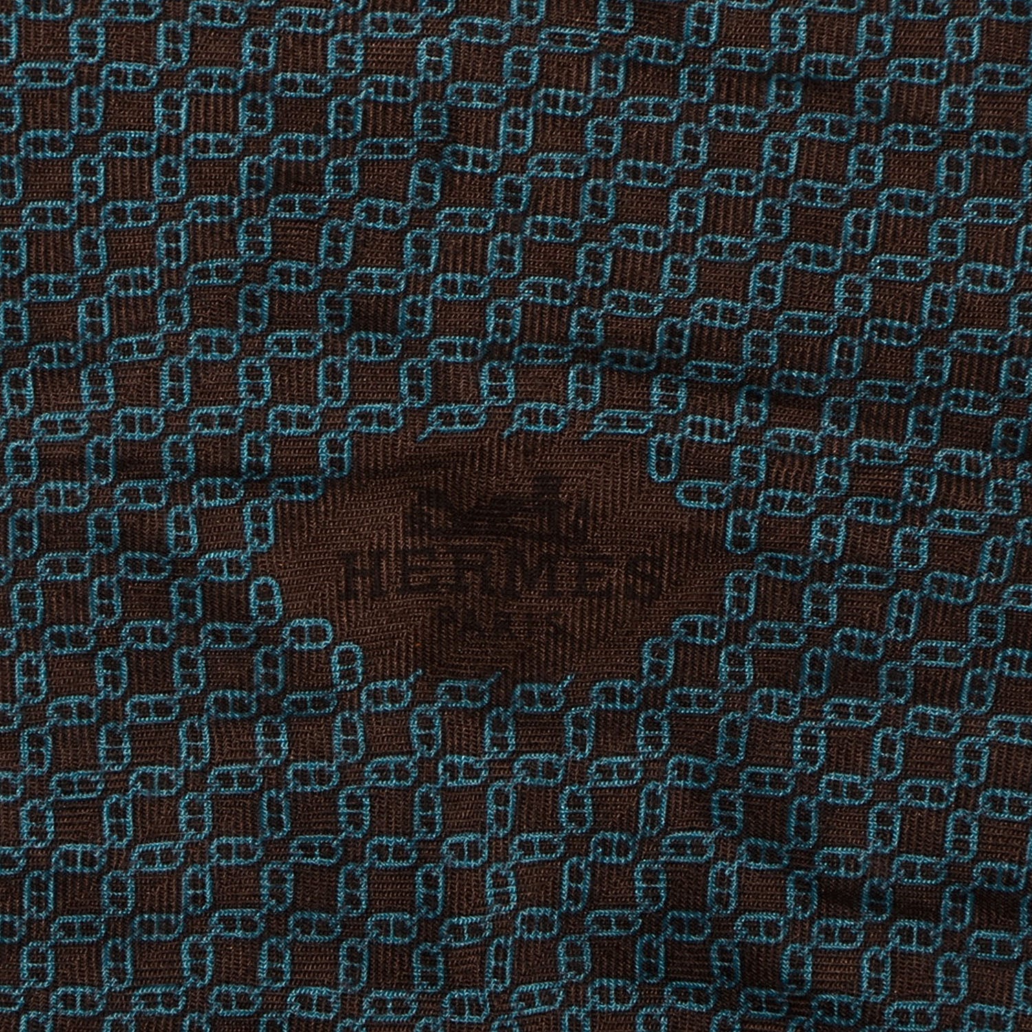 Hermes Mens Cashmere Silk Modern Chain Losange MM Imprime Scarf Kaki Turquoise 4 of 6