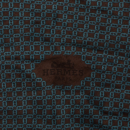 Hermes Mens Cashmere Silk Modern Chain Losange MM Imprime Scarf Kaki Turquoise 4 of 6