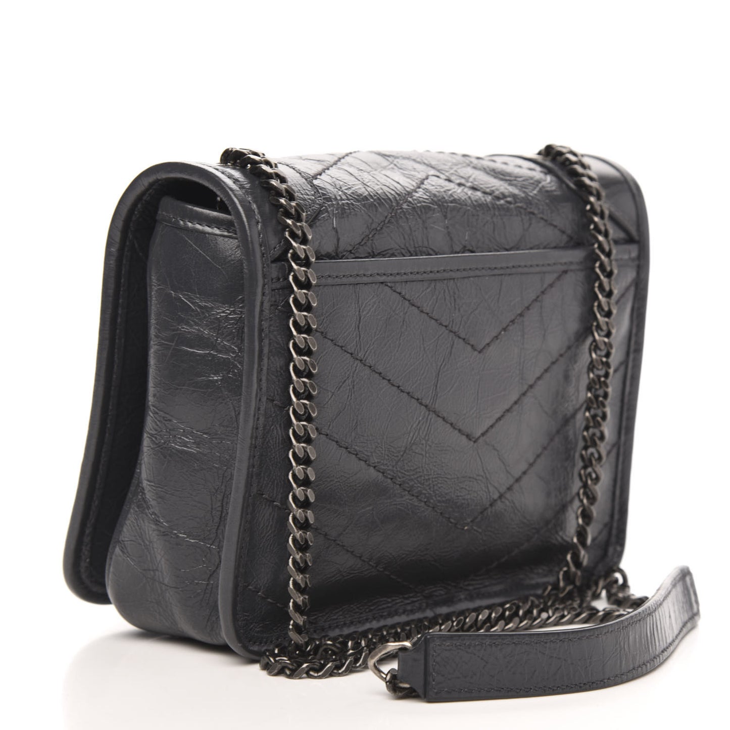 Crinkled Calfskin Matelasse Monogram Niki Chain Wallet Fog