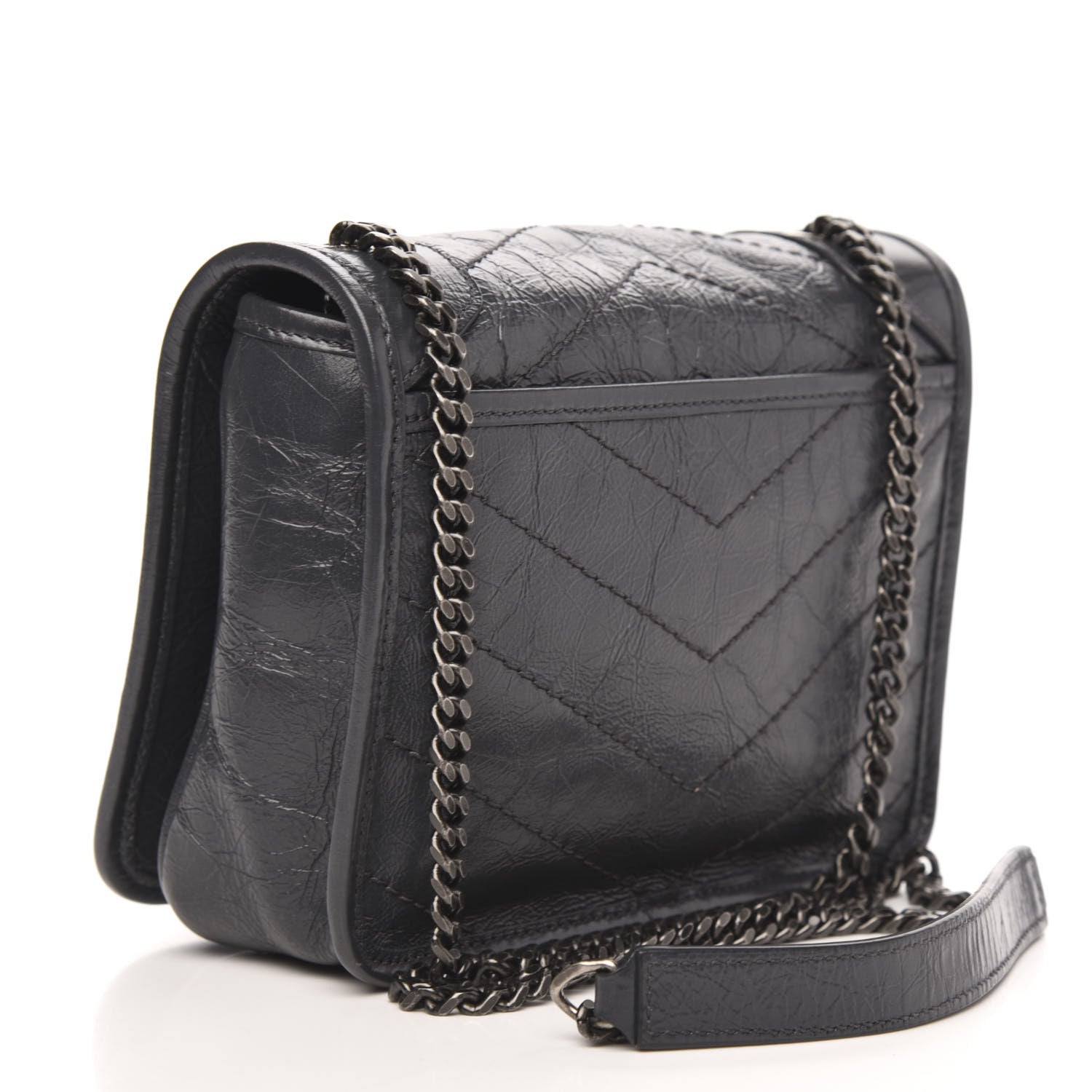 Saint Laurent Crinkled Calfskin Matelasse Monogram Niki Chain Wallet Fog 3 of 9