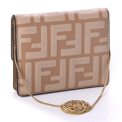 Fendi Vitello Termolagoon F is Fendi FF 1974 Embossed Geometric Flap Wallet On Chain Miele Scuro 3 of 10