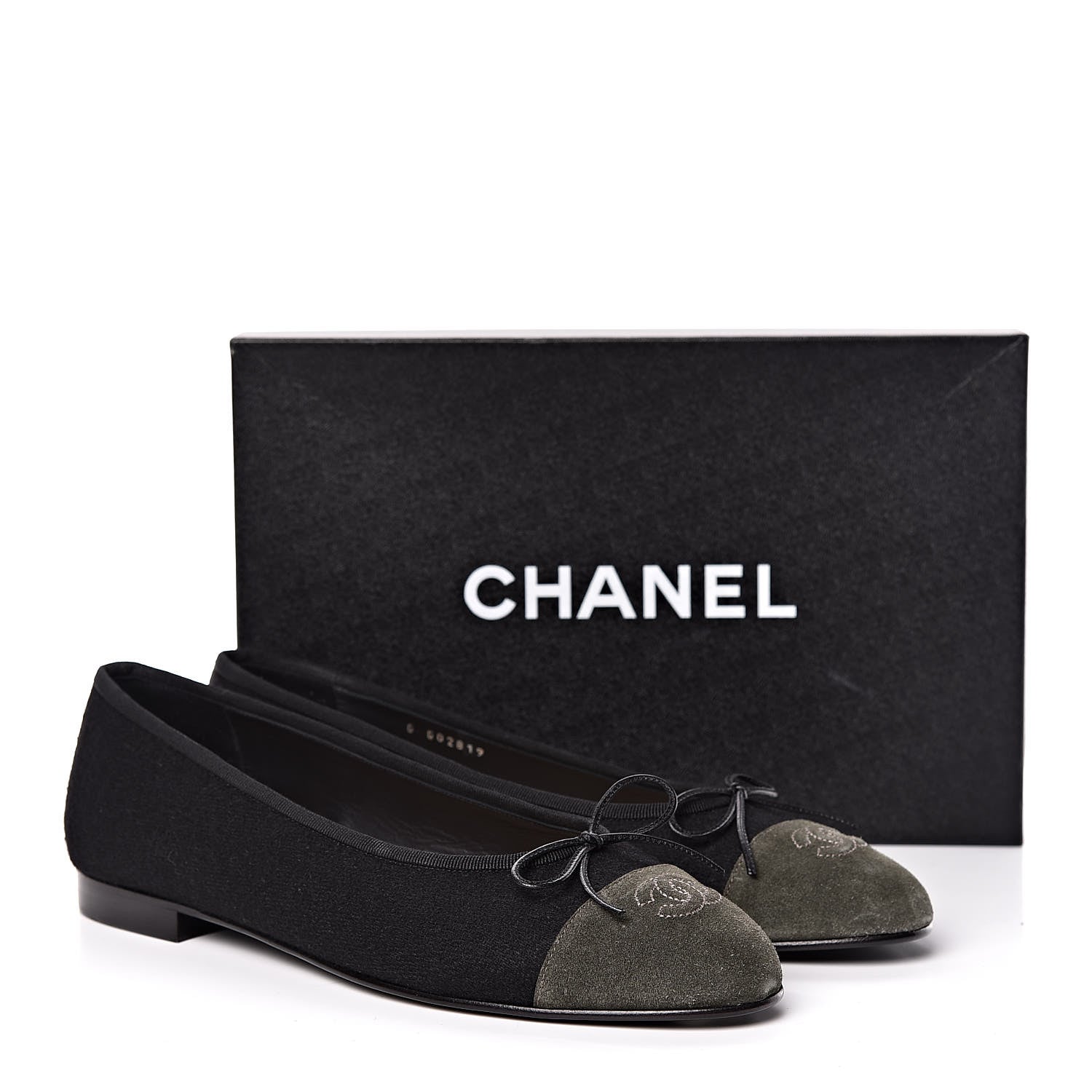 Chanel Fabric Suede Cap Toe CC Ballerina Flats 41 Black Dark Khaki 11 of 11