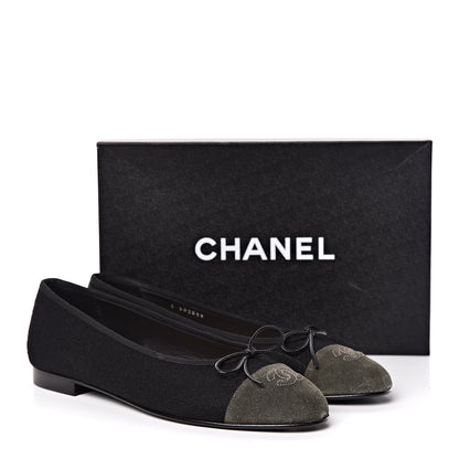 Chanel Fabric Suede Cap Toe CC Ballerina Flats 41 Black Dark Khaki 11 of 11