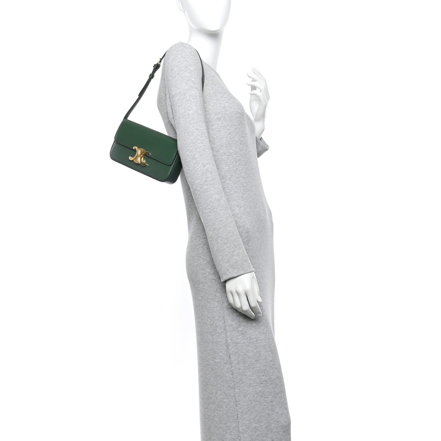 Shiny Calfskin Triomphe Shoulder Bag Forest