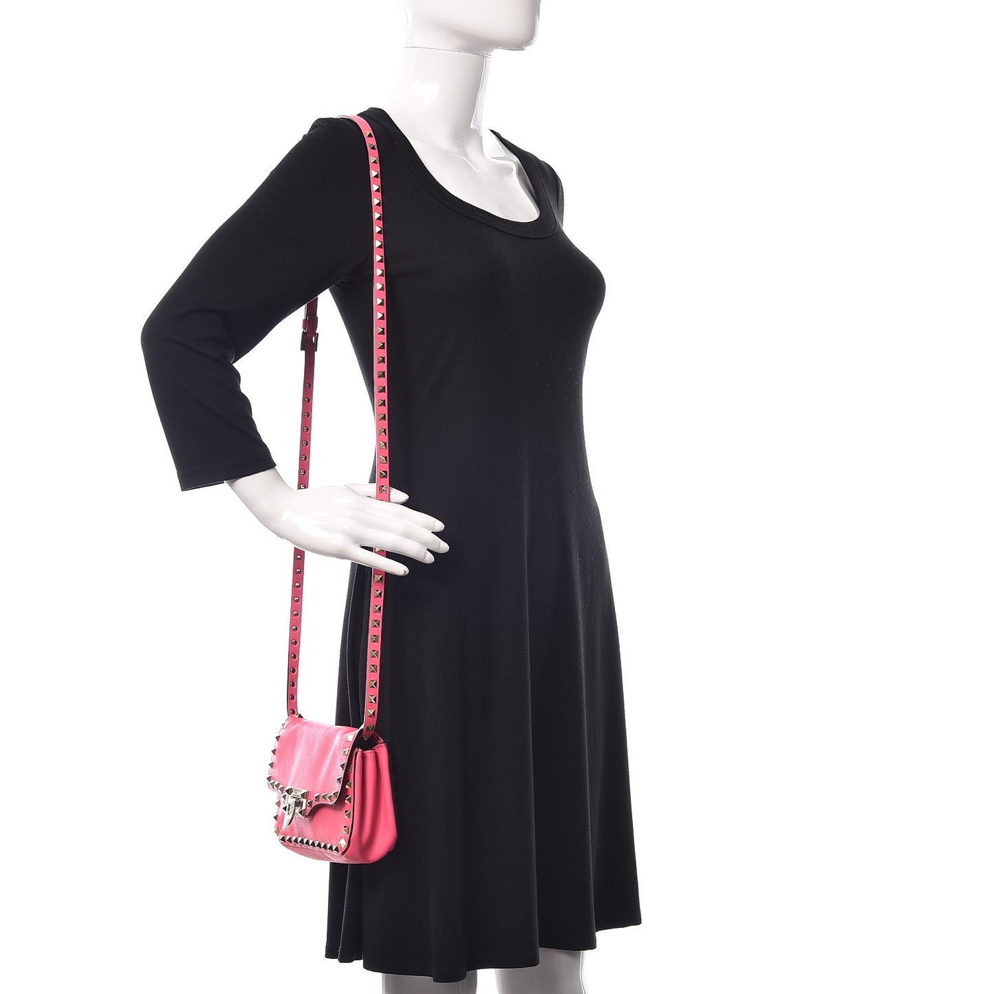 Vitello Mini Rockstud Flap Saddle Crossbody Bag Fuxia Fluo