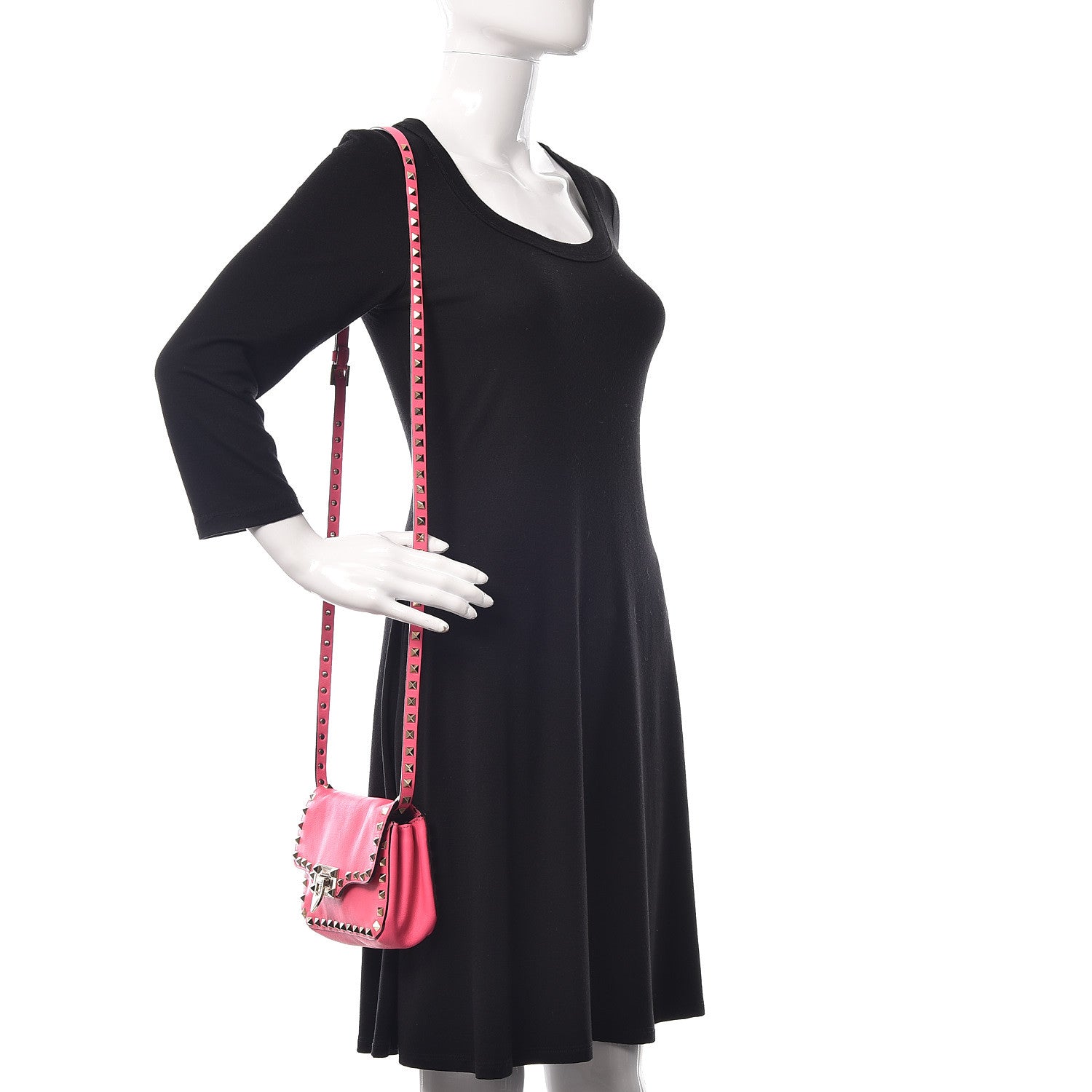 Valentino Garavani Vitello Mini Rockstud Flap Saddle Crossbody Bag Fuxia Fluo 2 of 11