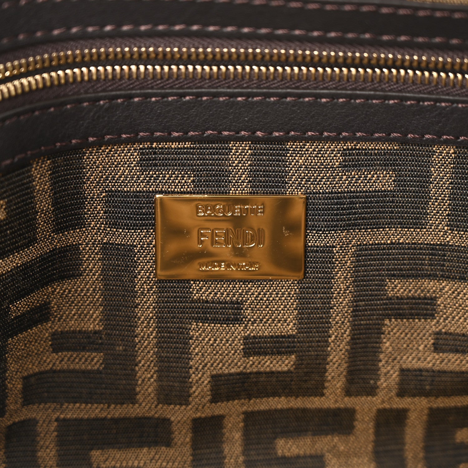 Fendi Fabric Jacquard FF 1974 Large Baguette Tobacco Moro Giallo Fluo 6 of 9
