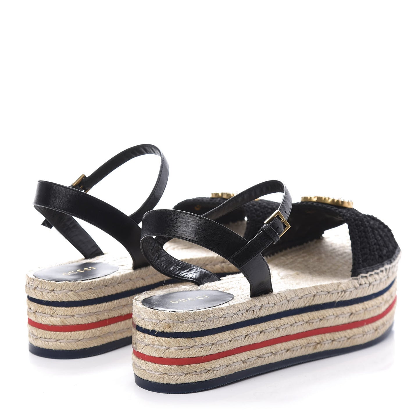 Cotton Malaga Kid Crochet Pearly GG Lilibeth Espadrille Platform Sandals 40 Black