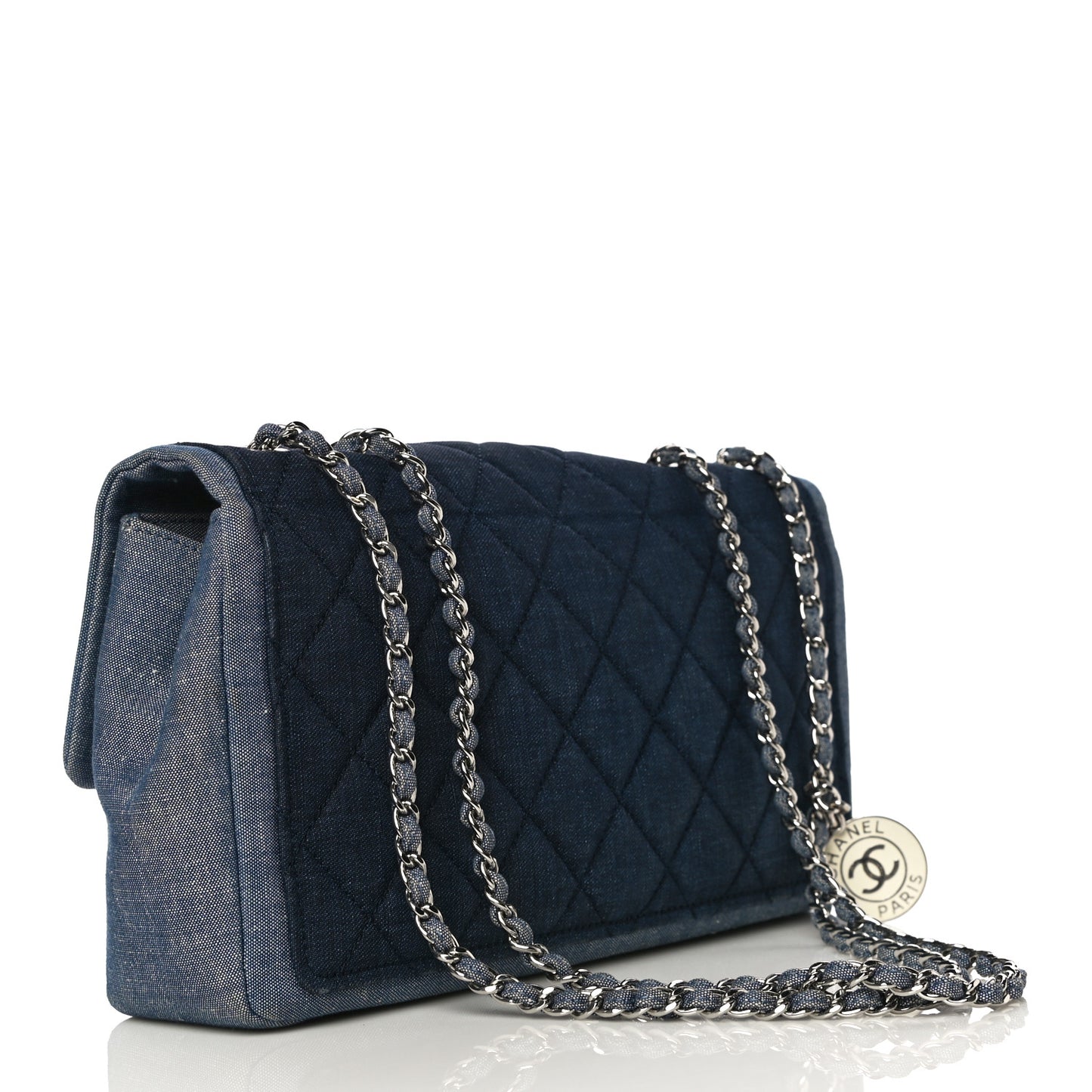 Denim Quilted Medium Graphic Flap Light Blue
