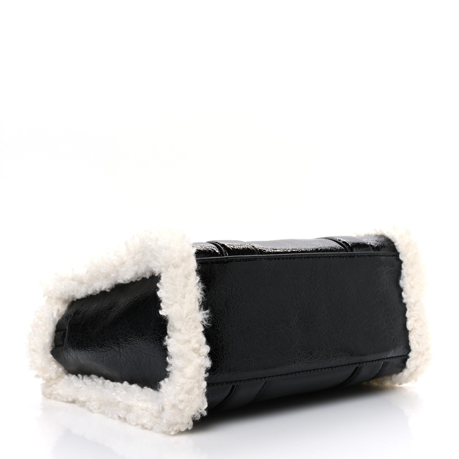 Marc Jacobs Shiny Calfskin Faux Shearling Mini The Traveler Tote Bag Black 4 of 10