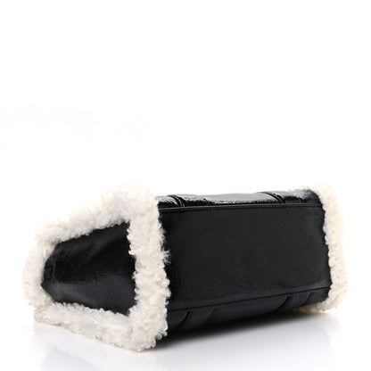 Marc Jacobs Shiny Calfskin Faux Shearling Mini The Traveler Tote Bag Black 4 of 10