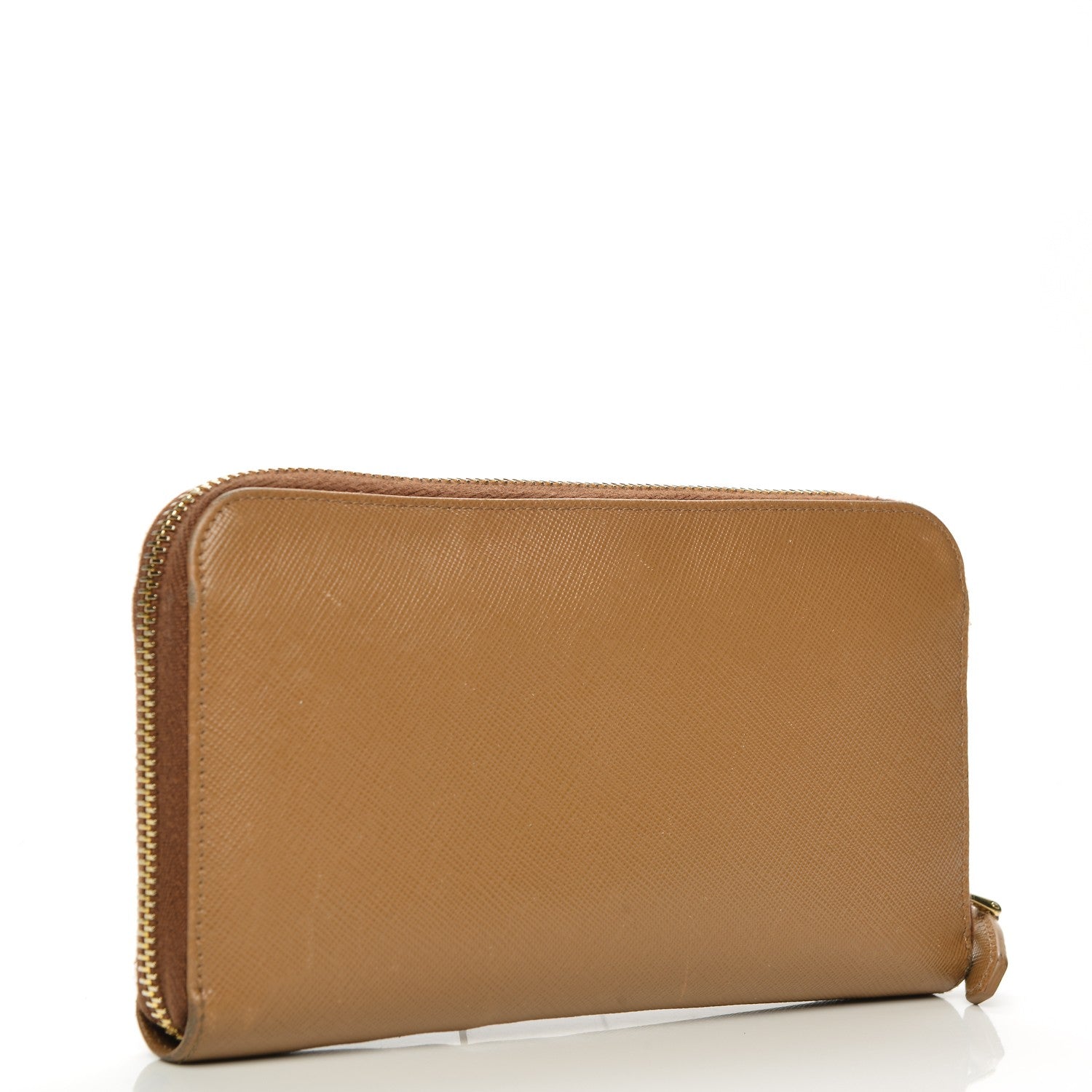 Prada Saffiano Metal Zip Around Wallet Caramel 3 of 13