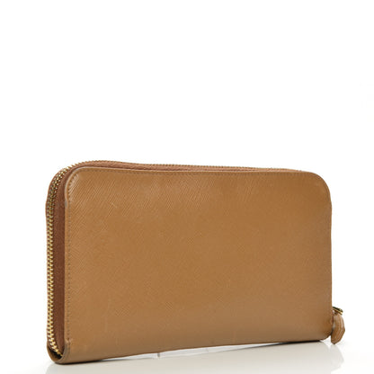 Prada Saffiano Metal Zip Around Wallet Caramel 3 of 13