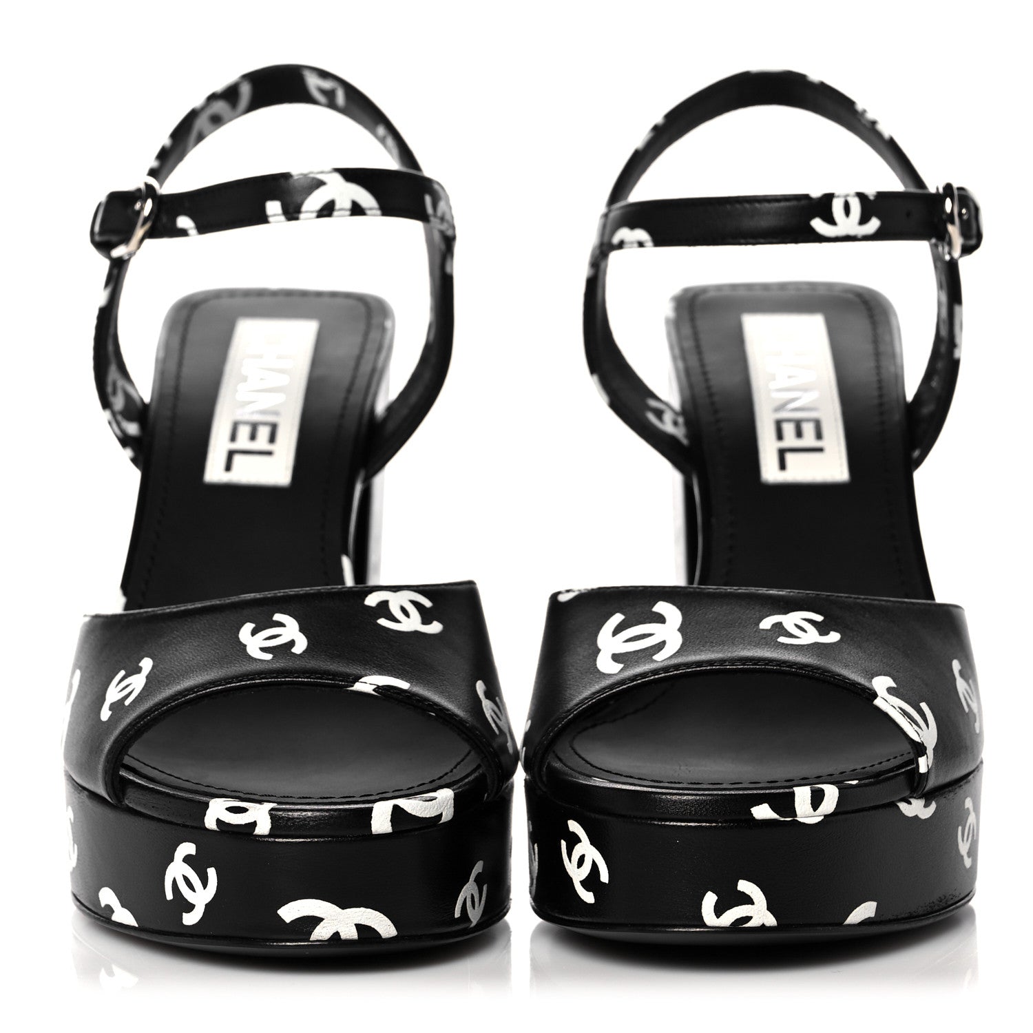 Chanel Printed Lambskin CC Platform Sandals 39 Black White 2 of 9