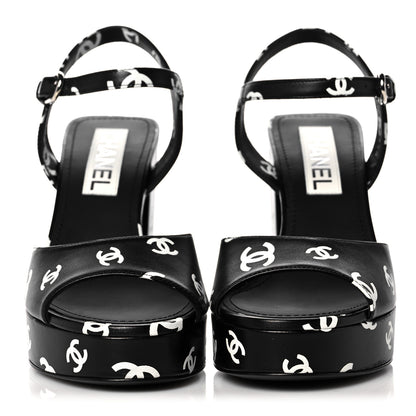 Chanel Printed Lambskin CC Platform Sandals 39 Black White 2 of 9