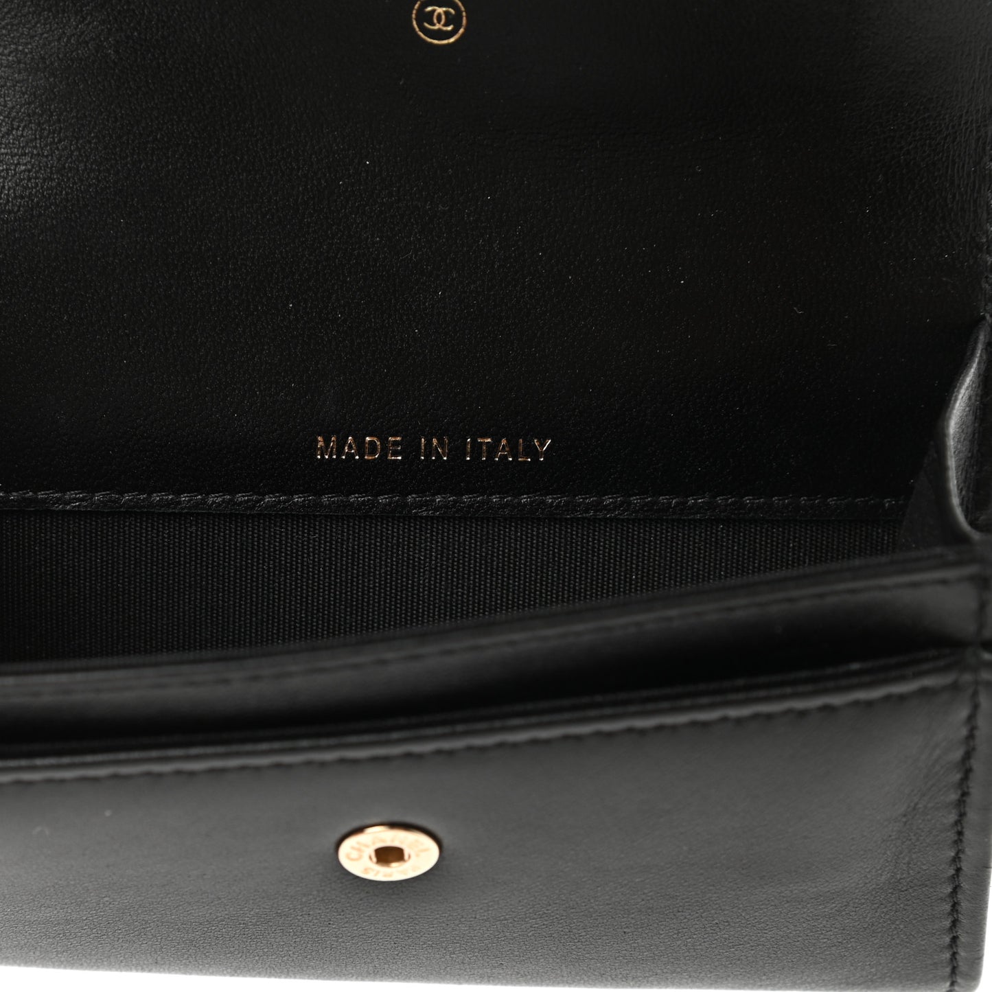 Patent Calfskin Quilted Flap Card Holder Black