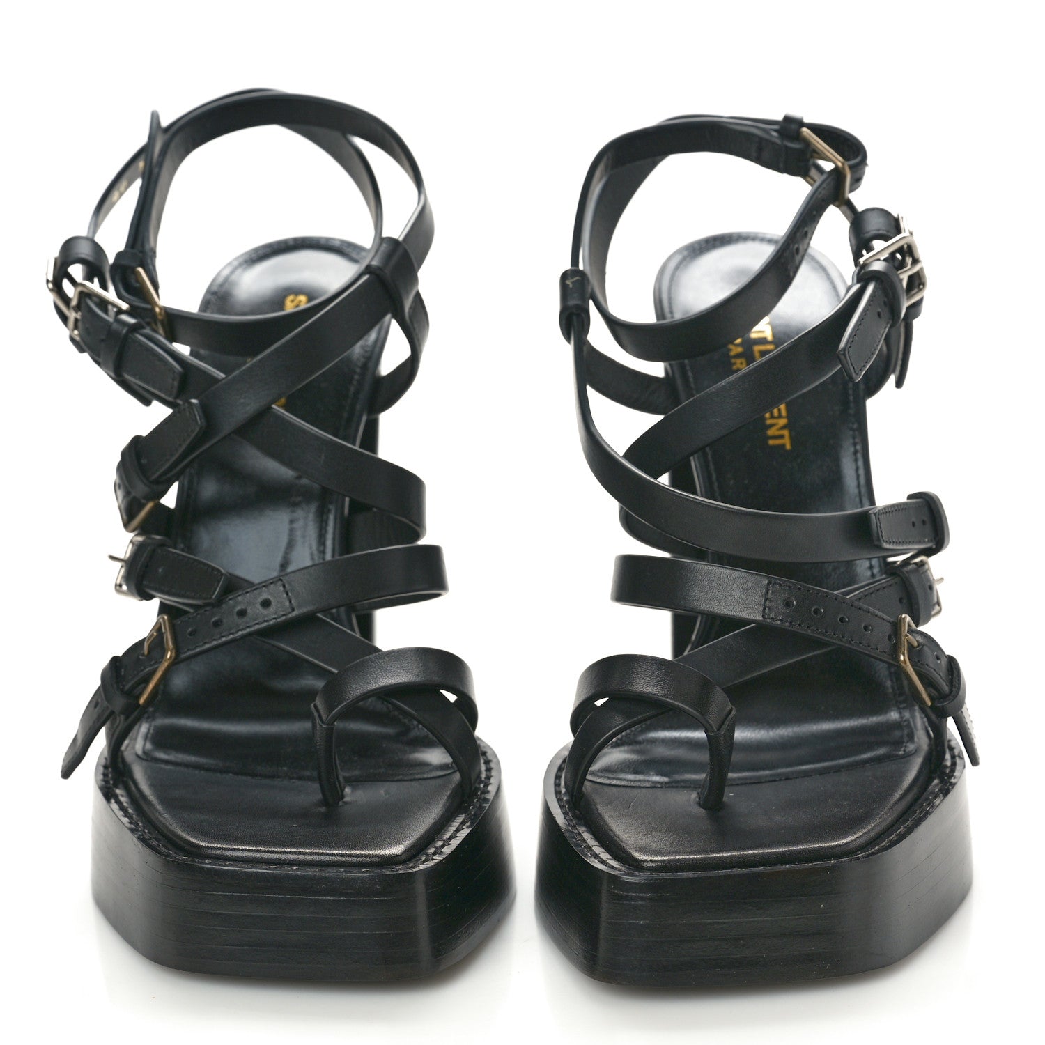 Saint Laurent Calfskin Platz Platform Sandals 38.5 Black 5 of 12