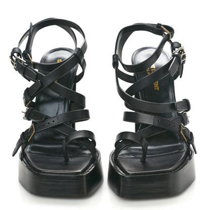 Saint Laurent Calfskin Platz Platform Sandals 38.5 Black 5 of 12