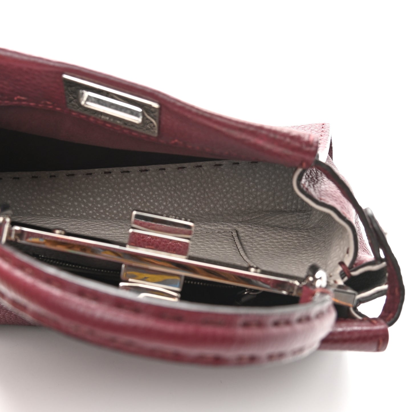 Cuoio Romano Selleria Bi-Color Mini Peekaboo Iconic Satchel Bordeaux Grigio Polvere