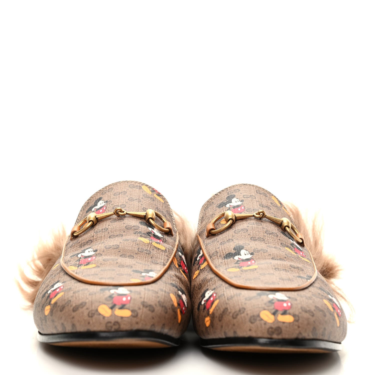 Gucci X DISNEY Mini Vintage GG Supreme Monogram Mickey Mouse Fur Womens Princetown Slippers 42 Beige Vintage Sun Oil 2 of 9