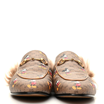 Gucci X DISNEY Mini Vintage GG Supreme Monogram Mickey Mouse Fur Womens Princetown Slippers 42 Beige Vintage Sun Oil 2 of 9