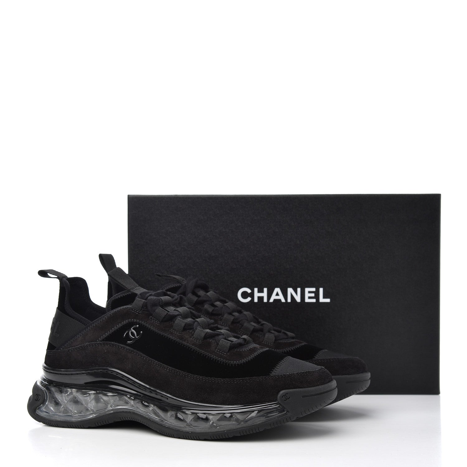 Chanel Suede Calfskin Velvet Grosgrain CC Sneakers 40.5 Black 9 of 9