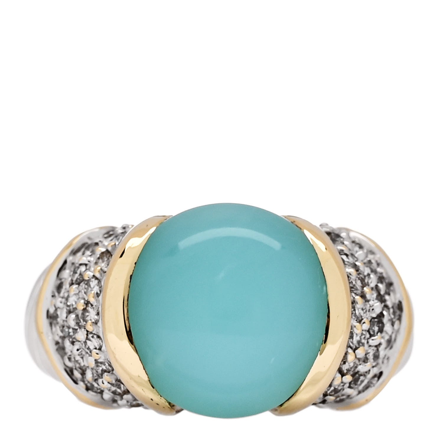 David Yurman Sterling Silver 18K Yellow Gold Diamond Chalcedony 12mm Cable Capri Ring 53 6.25 1 of 4