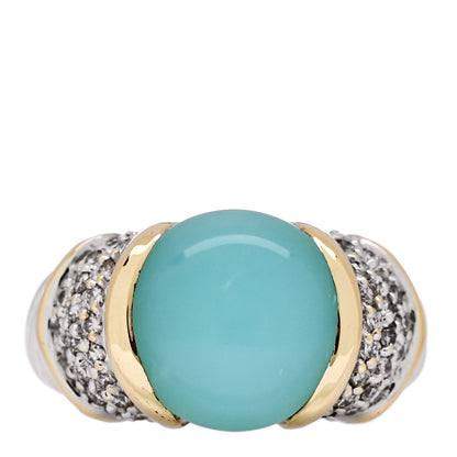David Yurman Sterling Silver 18K Yellow Gold Diamond Chalcedony 12mm Cable Capri Ring 53 6.25 1 of 4