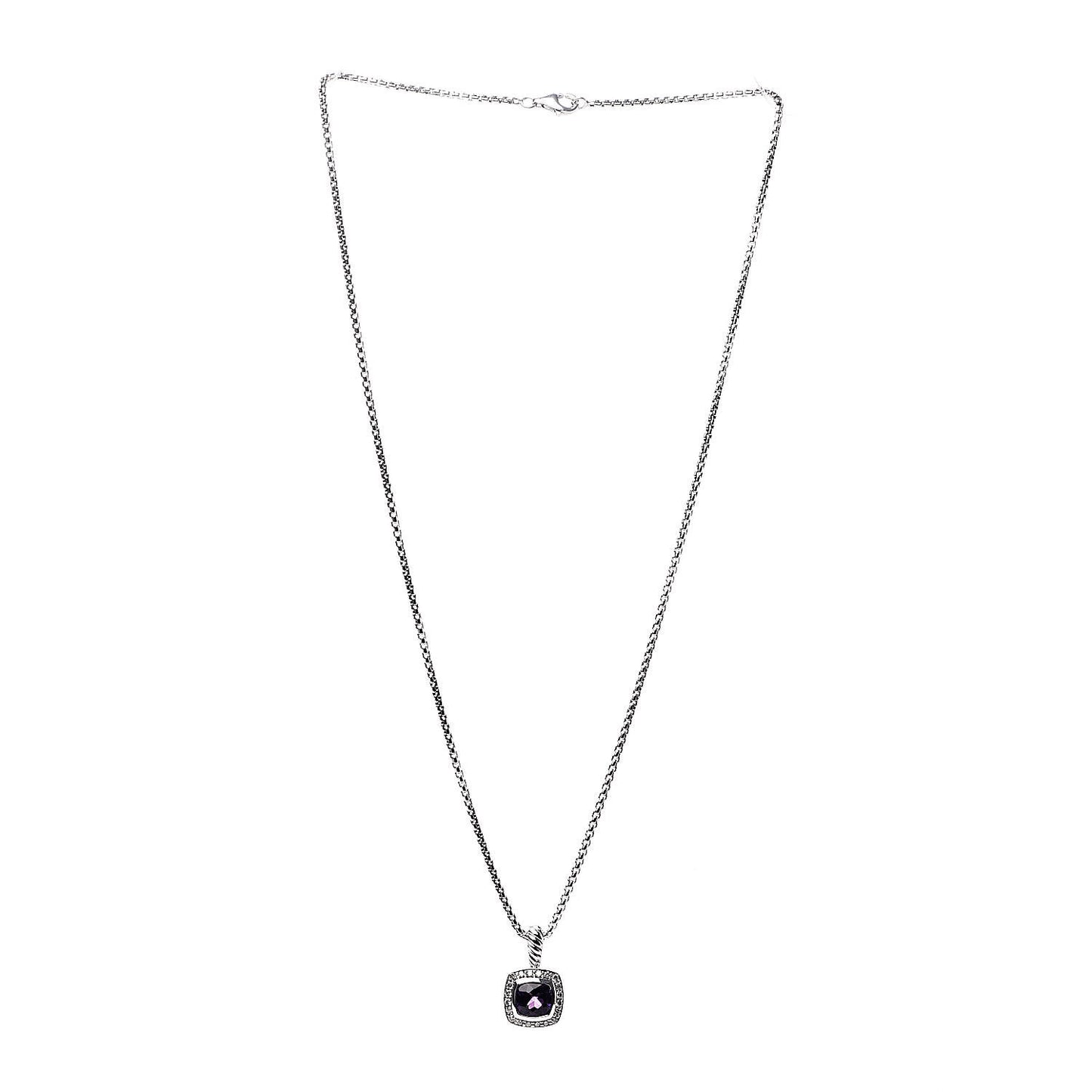 Sterling Silver Diamond Amethyst 7mm Petite Albion Pendant Necklace