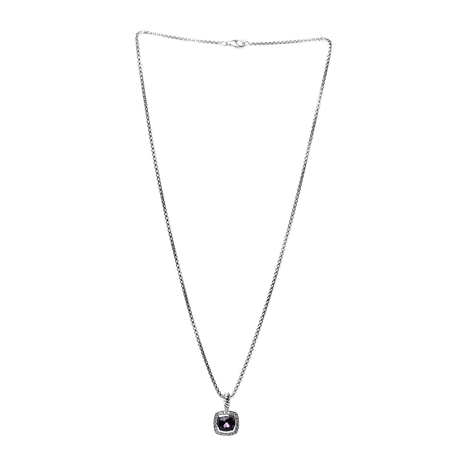 David Yurman Sterling Silver Diamond Amethyst 7mm Petite Albion Pendant Necklace 3 of 6