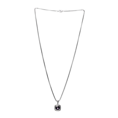 David Yurman Sterling Silver Diamond Amethyst 7mm Petite Albion Pendant Necklace 3 of 6